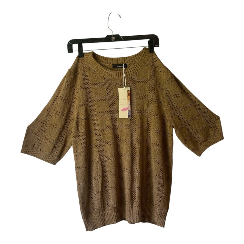Dakoto Women’s Embroidered Knit Blouse – New, Size XL, Light Brown